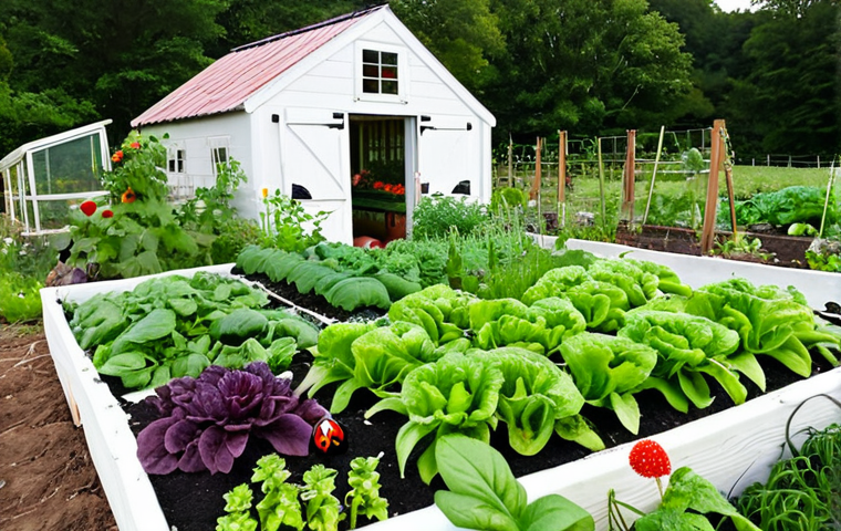 **Image:** A lush, thriving vegetable garden at a micro-farm. Focus on the diversity of plants, showcasing companion planting techniques with herbs interspersed amongst the vegetables. Close-ups of healthy vegetables and fruits, emphasizing natural pest control (e.g., ladybugs on plants). Background: a charming farmhouse and a composting area. Style: Vibrant, natural light photography, with a focus on detail.